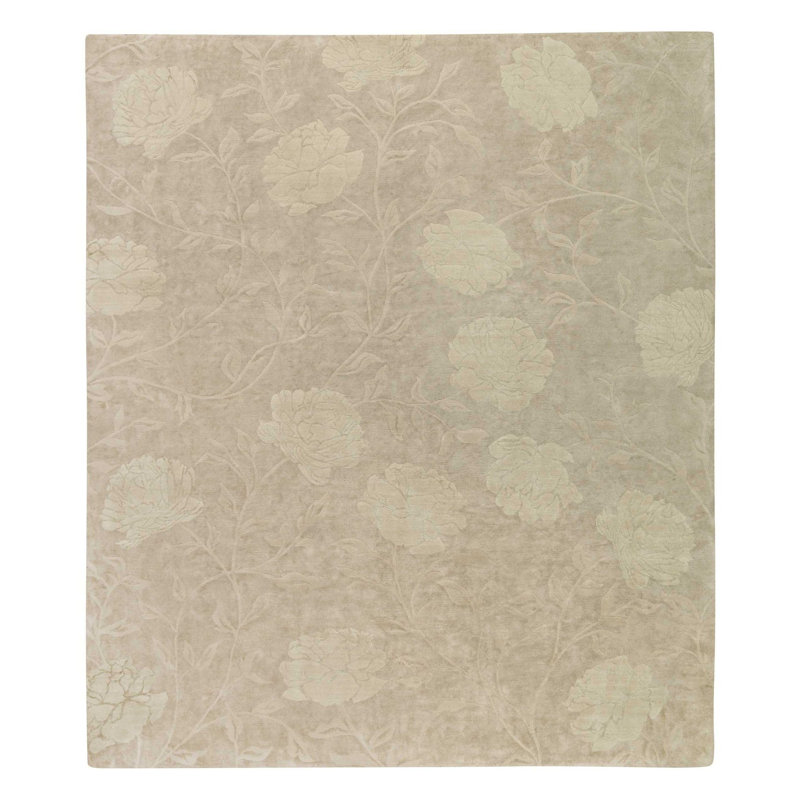 Peony Floral Area Rug in Beige/Neutral/Taupe, Rectangle 3' x 5'