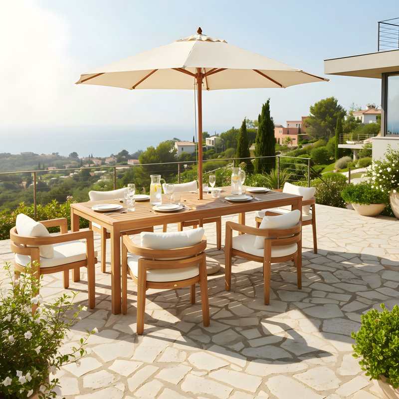 Ensemble de salle à manger 7 pièces avec coussins et trou pour parasol Staley, 6