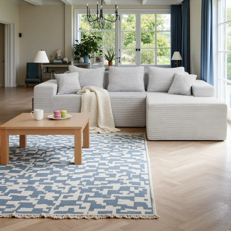 94" Boneless Modular Sectional Sofa, L-Shape Cloud Couch with 5 Pillows Included, No Assembly Required, Right, White