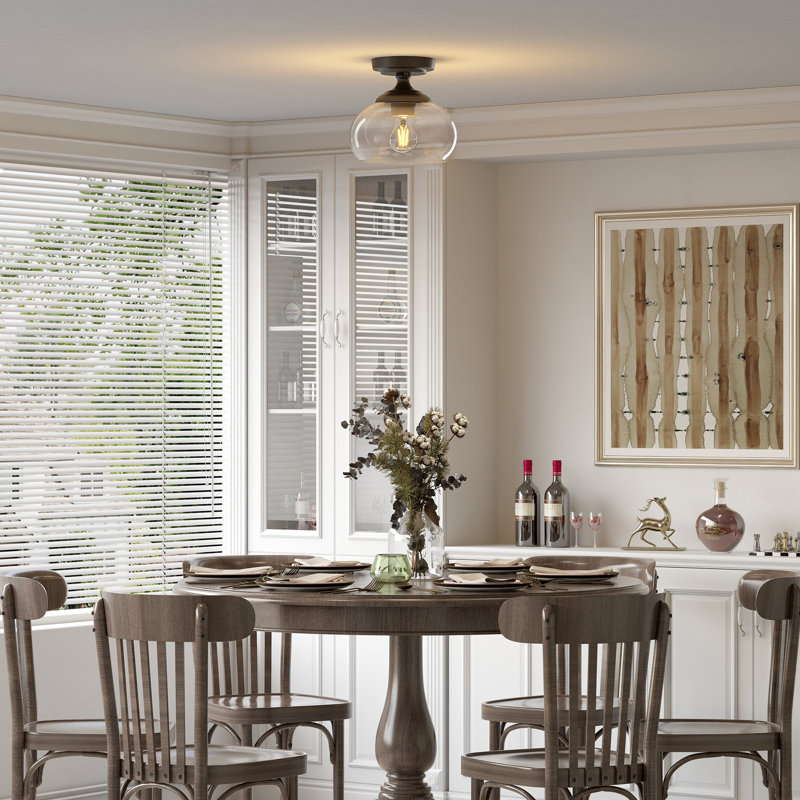 Semi Flush Mount Ceiling Light with Glass Shade, Matte Black