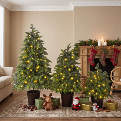 Ensemble d'arbre de Noël artificiel pré-éclairé avec lumières blanc chaud