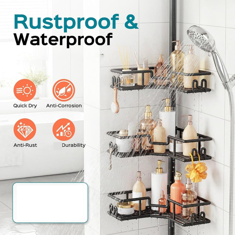 Tension Stainless Steel Shower Shelf, Matte Black