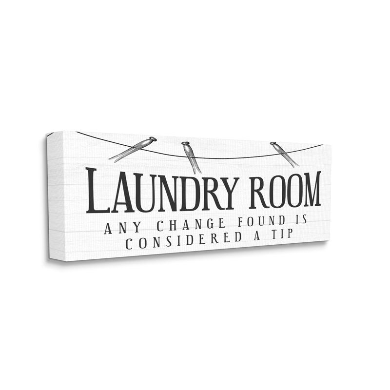 Panneau de buanderie «change found is tip humour», H 20 po x l 48 po x P 1,5 po, Toile tendue