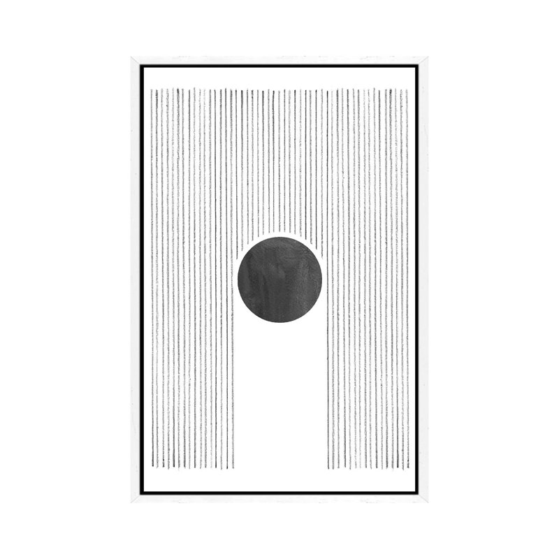 Lines And Black Sun - Print on Canvas, 66.04cm H x 45.72cm W x 3.81cm D, White Framed
