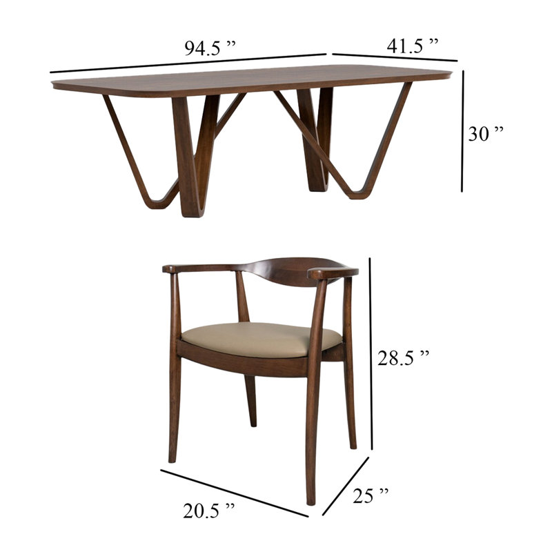 Ensemble de table de salle à manger 7 pièces Niva, 6 chaises d'appoint en tissu, bois massif brun