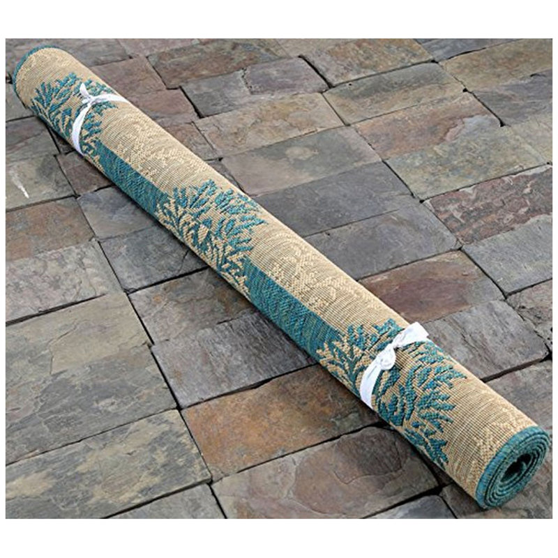 Tapis bleu/beige tissé à plat Gayle, Rectangle 3 pi 3 po x 5 pi