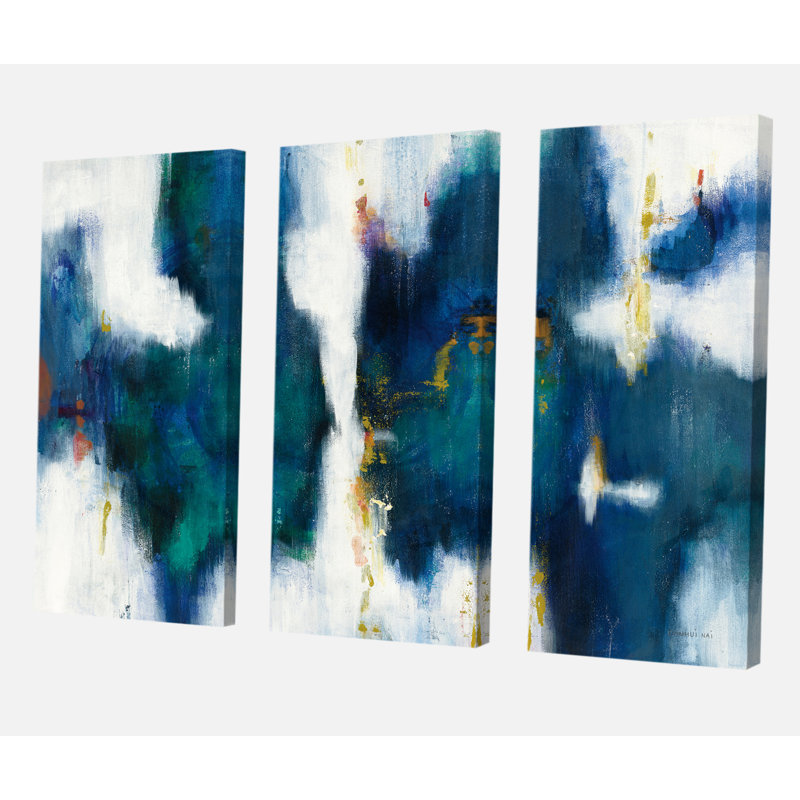 " Blue Glam Texture I " 3 - Pieces, 28" H x 36" W x 1" D
