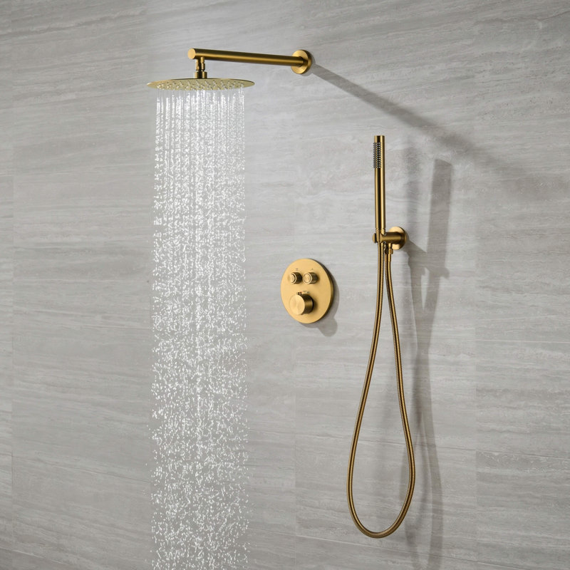 Circular 2-Function Thermostatic Complete Shower Faucet Set, Brushed Brass