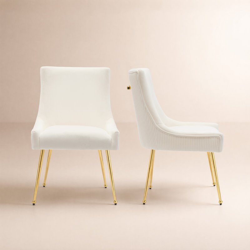 Velvet Upholstered Side Chair With Gold Legs , Beige, Gold