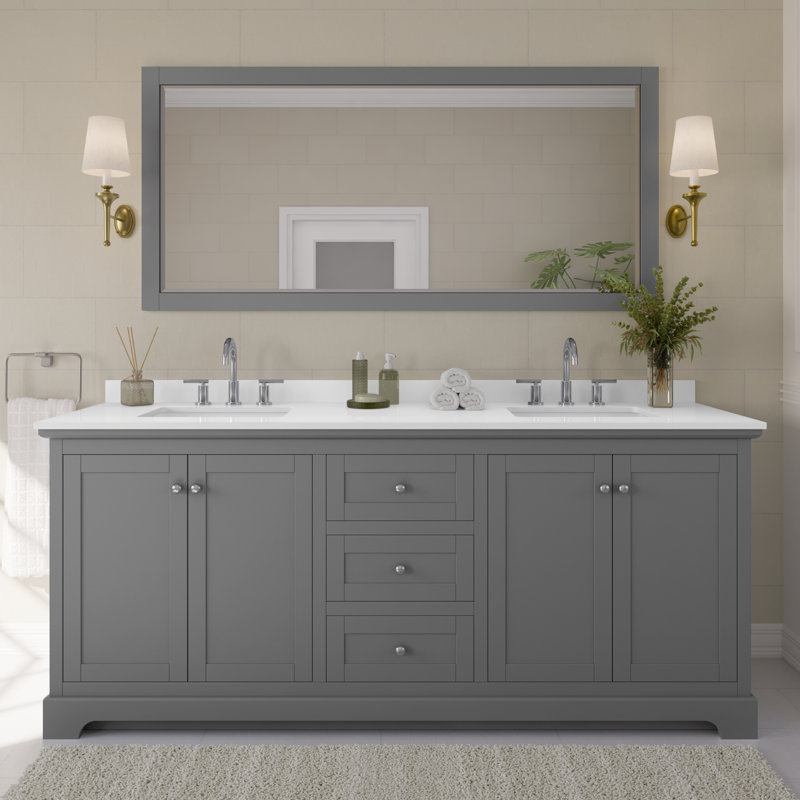 Avery 80'' Double Bathroom Vanity with Quartz Top with Mirror, Polished Chrome, WDX13793, Dark Gray