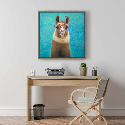 Lovable Llama Canvas - Brown Framed Bedroom Decor Art