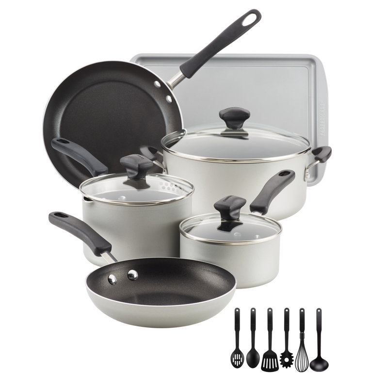 Silver Nonstick Aluminum 15-Piece Cookware Set with Baking Pan