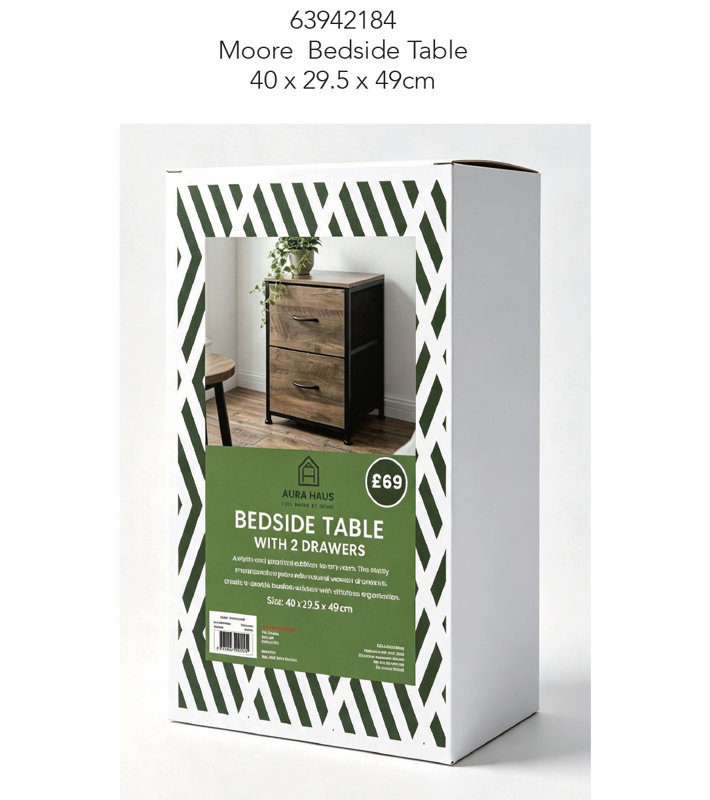 FURNITURE RANGE MOORE  BEDSIDE TABLE BLACK/BROWN