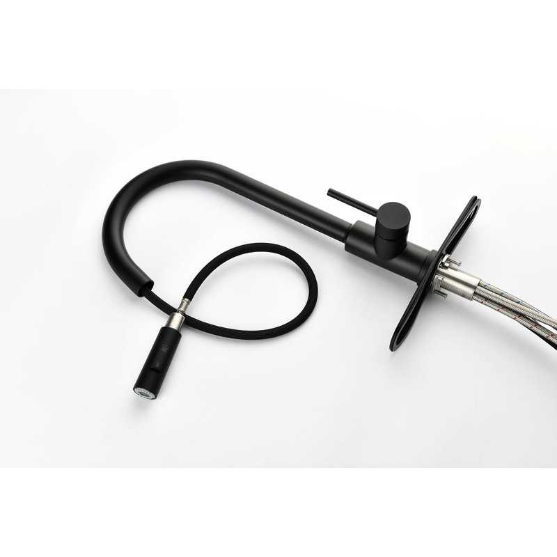 Robinet de cuisine avec bec rétractable en acier inoxydable, embellissement nickel brossé, buse rotative à 360 °, deux modes de sortie d'eau, gestion facile de la température et du débit,
