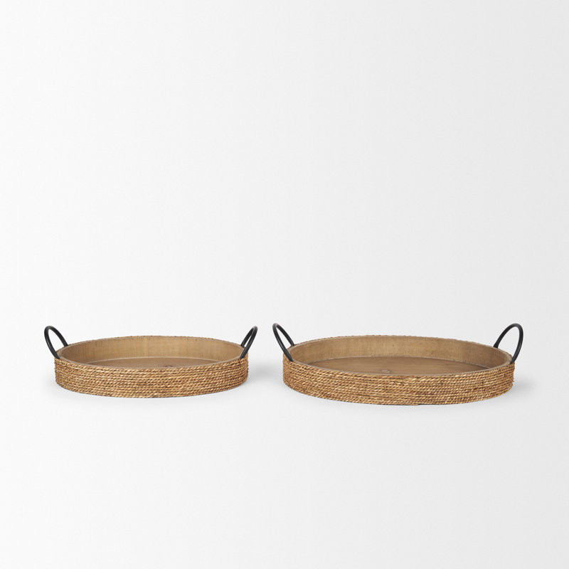 Lally Trays Are Crafted From Solid Wood, Its Exterior Wrapped In Natural Jute Along With Two Matte Black Metal Handles.