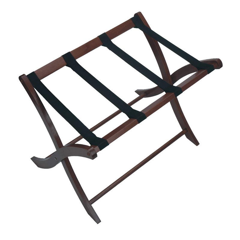 Scarlett Antique Walnut Folding Luggage Rack with Canvas Straps
