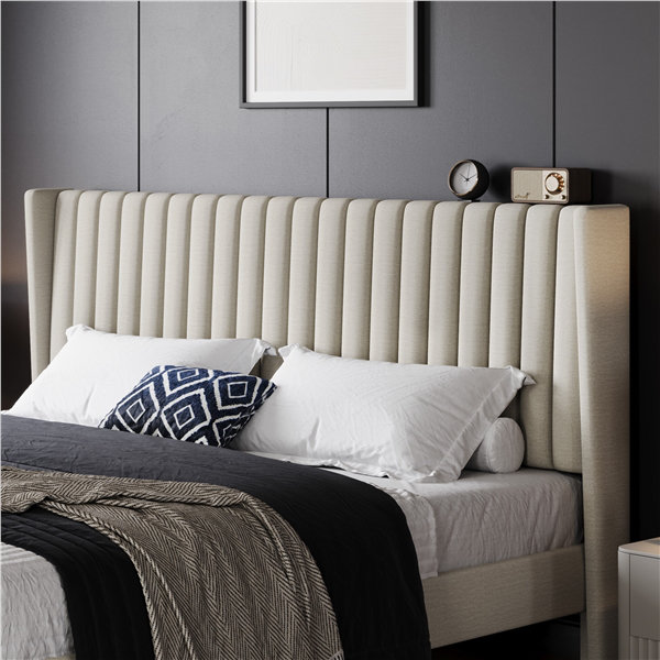 Upholstered Bed Frame with Wing Side