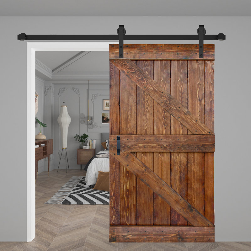 Panneau de bois massif peint avec trousse de quincaillerie d'installation, 42 po x 84 po x 1,5 po, Noyer classique