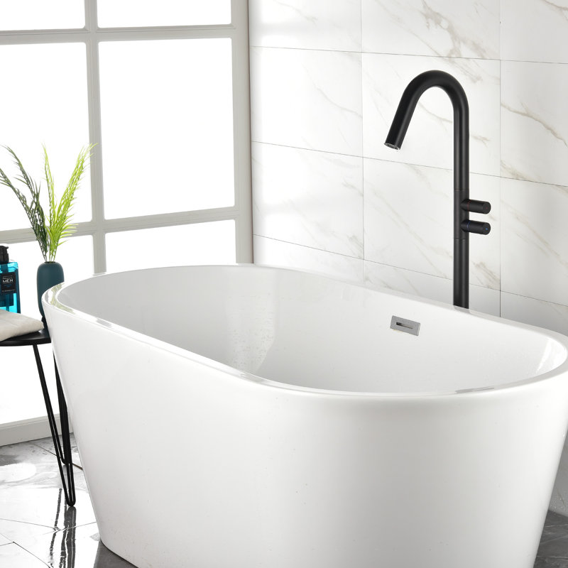 Freestanding Bathtub Faucet Set Single Handle Floor Mount Tub Filler Free Standing Tub Faucet, Matte Black