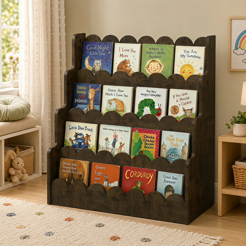 Johnson Wavy Wooden Front Facing Bookshelf, Russrt