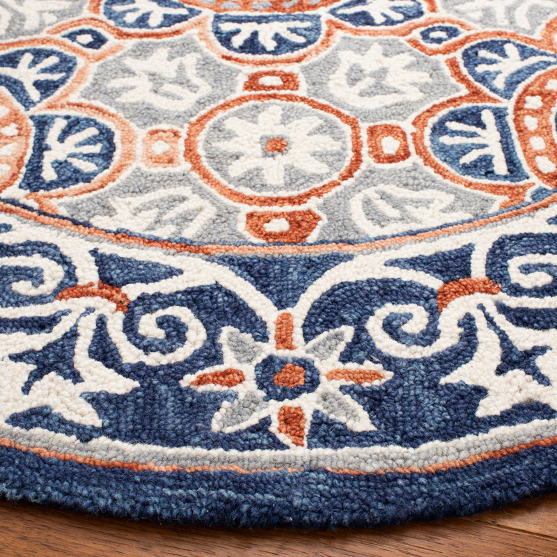 Tapis oriental en laine et coton touffeté à la main avec micro-boucle, Rond 5 pi