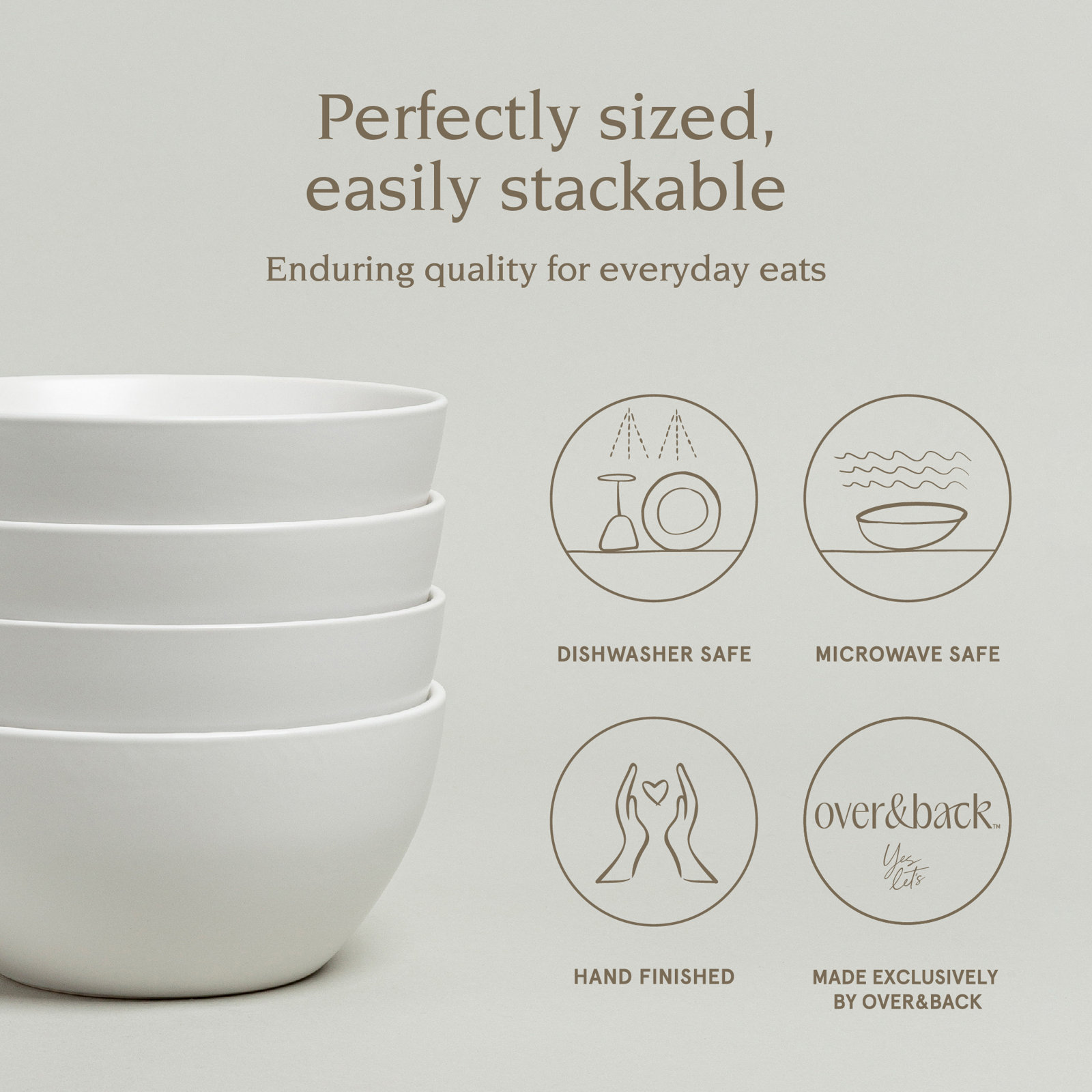 over&back Coupe Semi Hand-Finished Stoneware Cereal Bowls, White