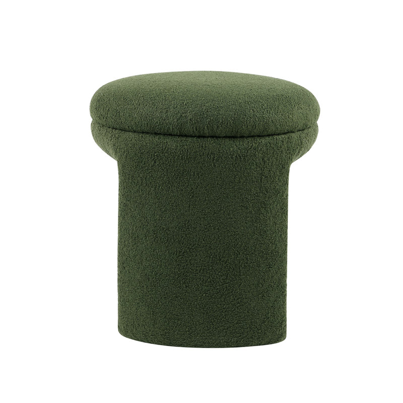 Bowen 18" Wide Round Standard Ottoman, Green Faux Shearling Teddy Fabric