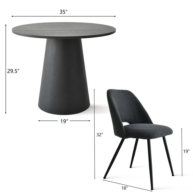 Caetano 4-Person Solid and Pedestal Dining Set, Dark Gray, Black