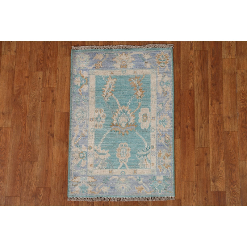 Tapis Oushak turquoise en laine noué à la main 2 x 3