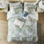 Couette en coton avec coussins décoratifs, bleue, format king, taies d'oreiller à motif tropical, couette tissée, bleue, lavable à la machine