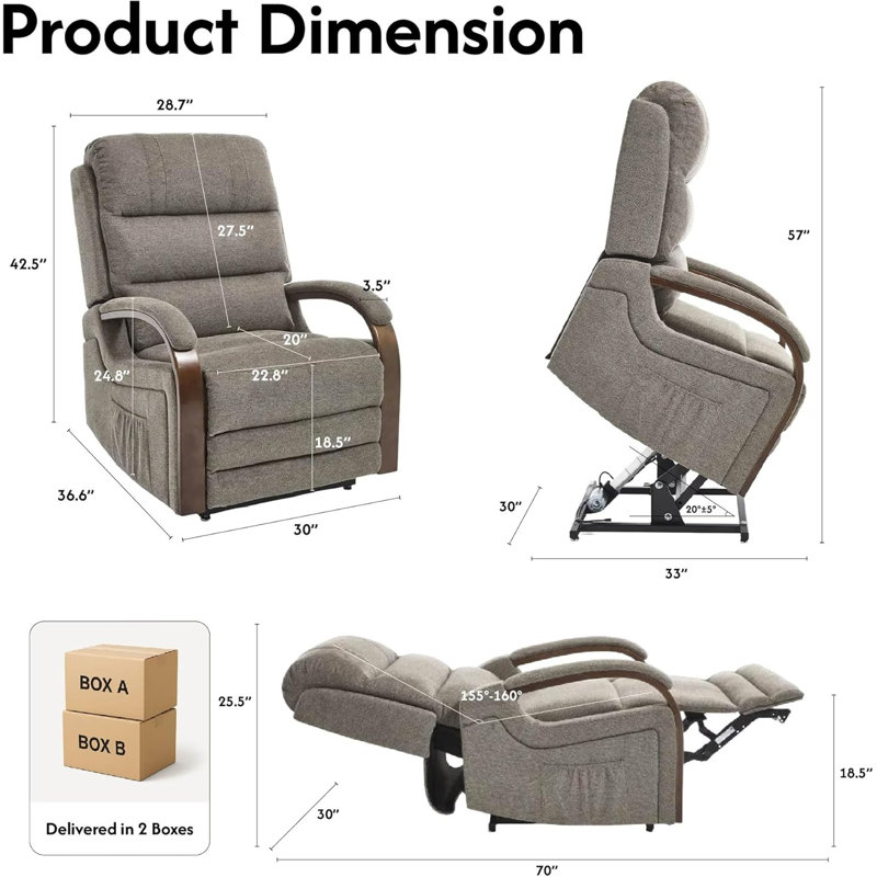 Dual Motor Power Lift Recliner Chair With Massage & Heat, Electric Lay Flat Reclining Sofa For Elderly And Living Room, Independent Backrest And Footrest Adjustment