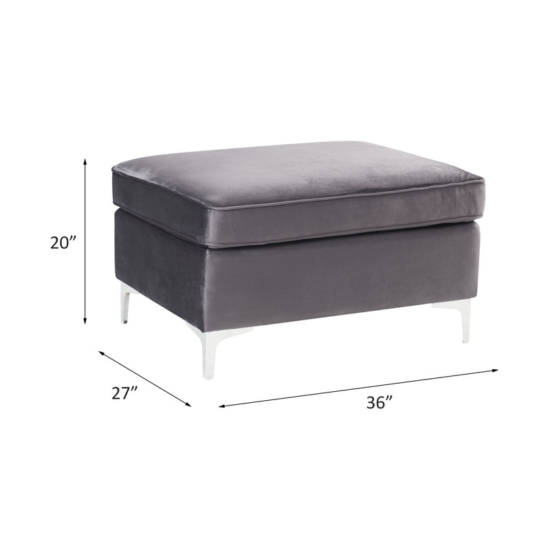 Repose-pieds rembourré 36 po avec rangement Aneley, Velours gris velours