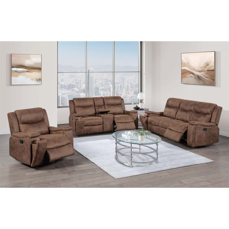 Fauteuil inclinable manuel de style moderne avec accoudoirs carrés et dossier rembourrés à finition noyer manuel de 1 pièce