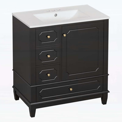 30-Inch Freestanding Bathroom Vanity with Ceramic Sink, Soft-Close Door,and Multiple Storage Options
