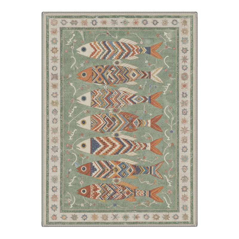 Tapis vert lavable avec envers antidérapant Arnella, Rectangle 9' x 12'