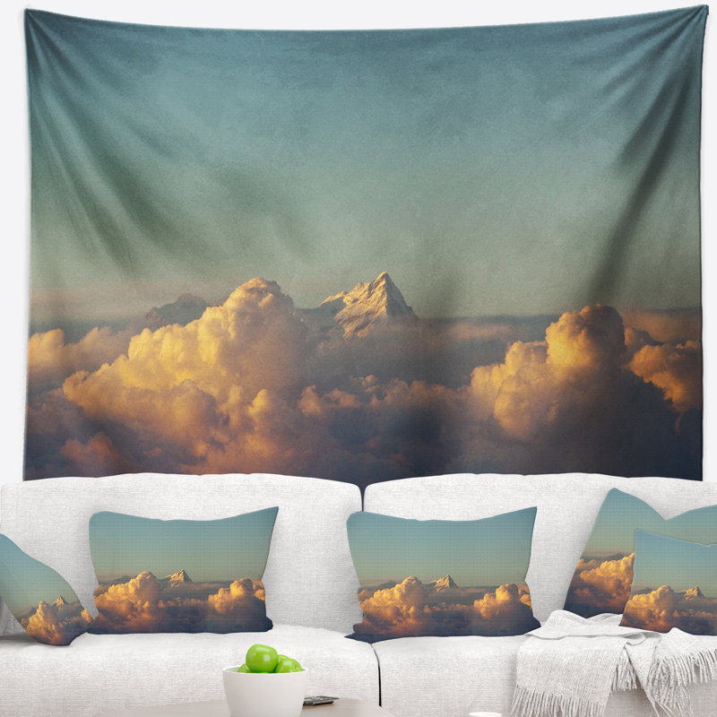 Paysage, nuages oranges, coucher de soleil coloré dans la tapisserie du ciel, H 78 po x l 92 po