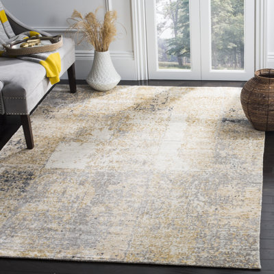 Tiffany Hand Knotted Viscose/Cotton/Linen/Wool Abstract Rug in Gold/Silver