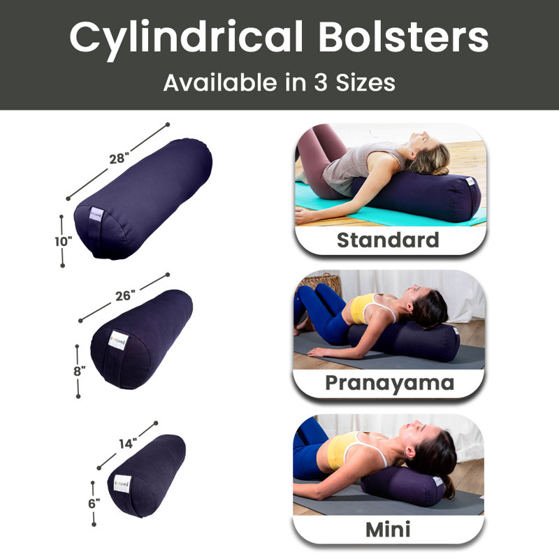 Cylindrical Mini Yoga Bolster Meditation Pillow - Brown, 6" x 14", Navy Blue