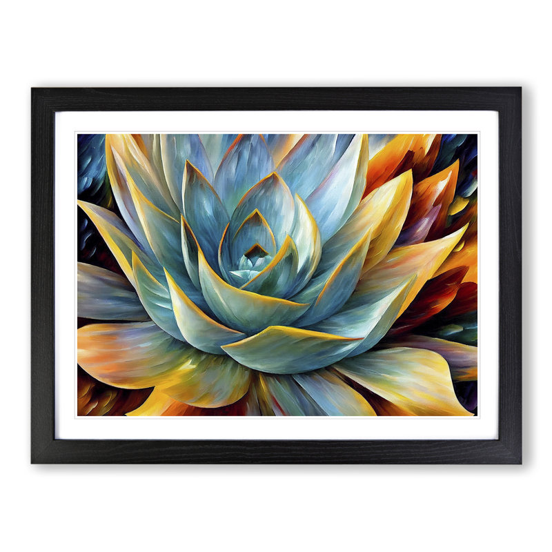 Succulent Plant Painting Vol.5 Abstract - Single Picture Frame Print, 46cm H x 64cm W x 2cm D, Black