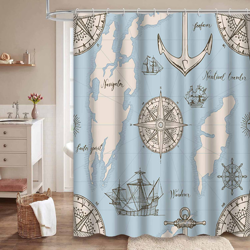 Rideau de douche imperméable avec 12 crochets DoodleVoyage, L 72 po x l 84 po