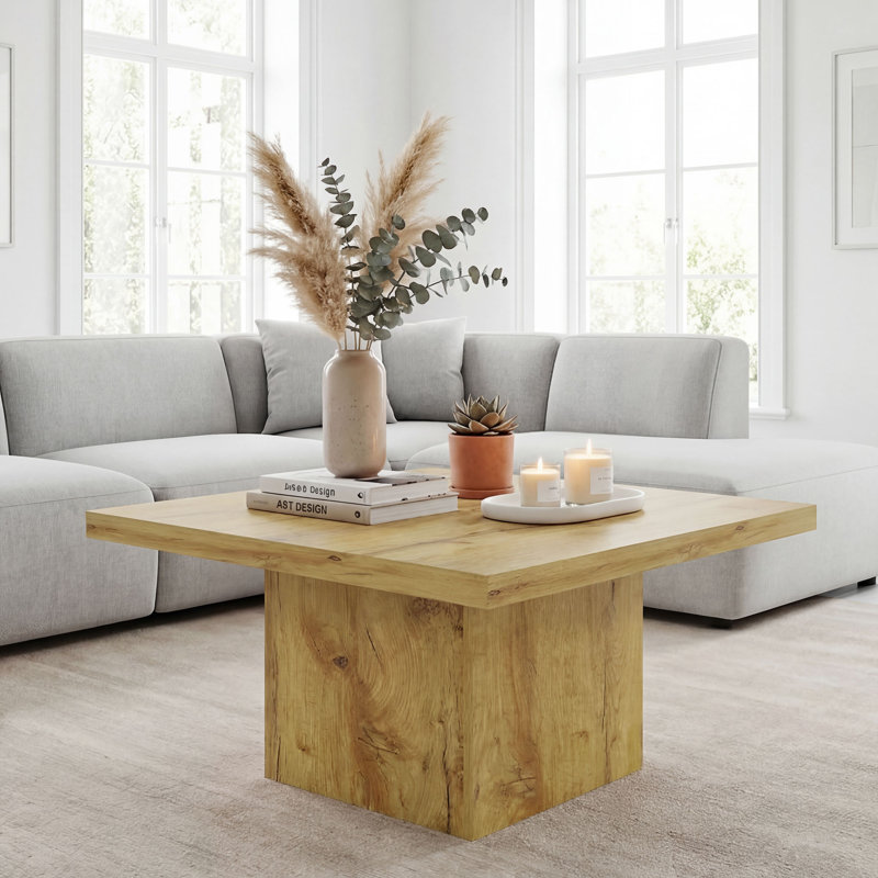 Table basse carrée, table centrale avec plateau épais de 1,6 po, bois naturel