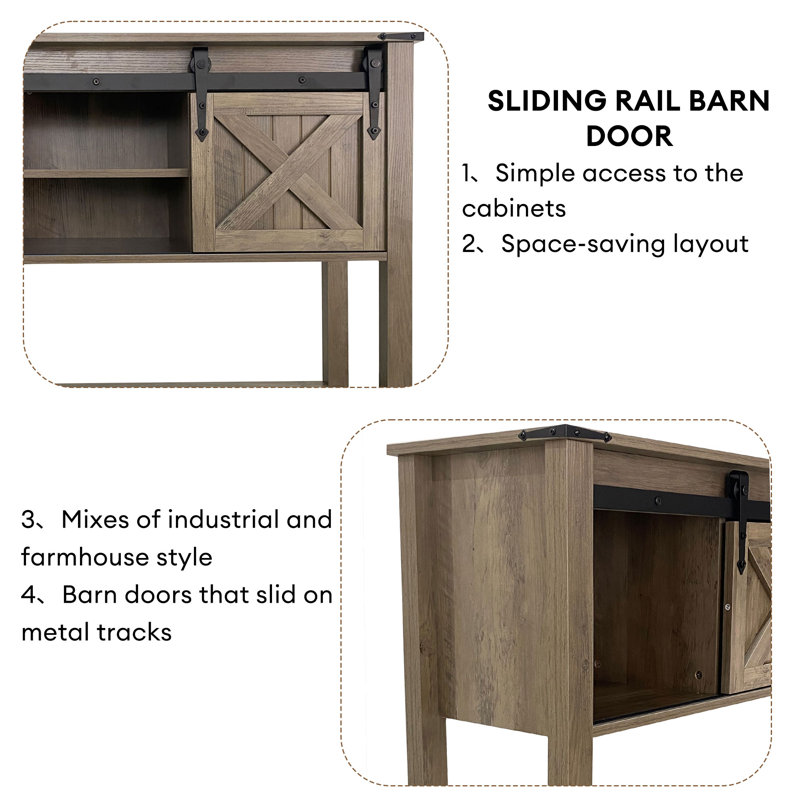 Console Zev Farmhouse avec porte de grange coulissante et tablette réglable, Gris