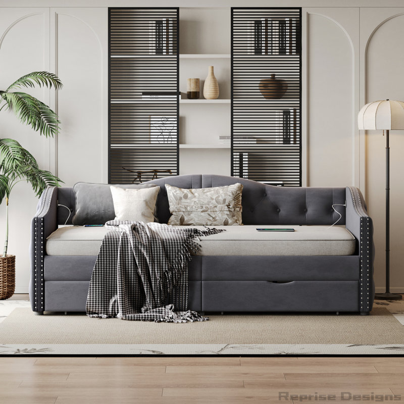 Upholstered Daybed with Storage Drawers