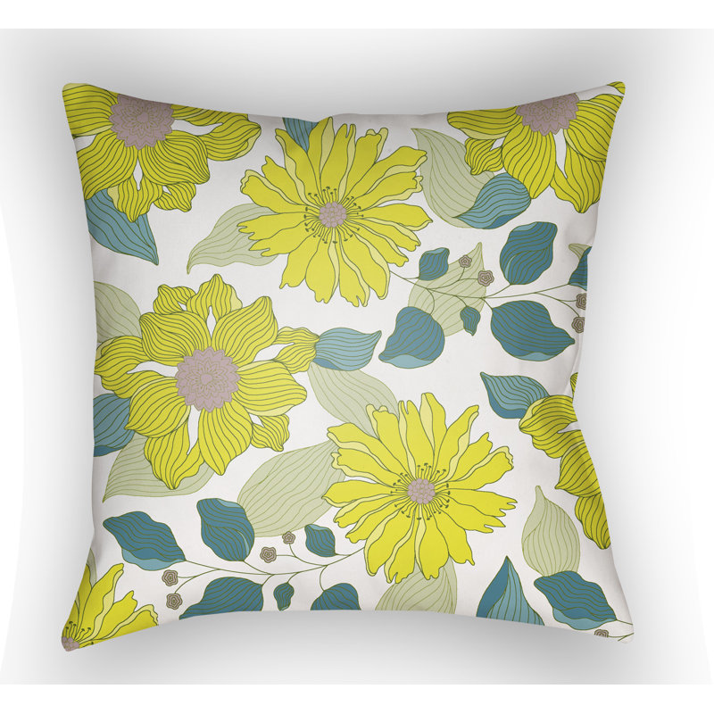 Moody Floral Flower Throw Pillow, 18" H x 18" W x 4" D, Lime
