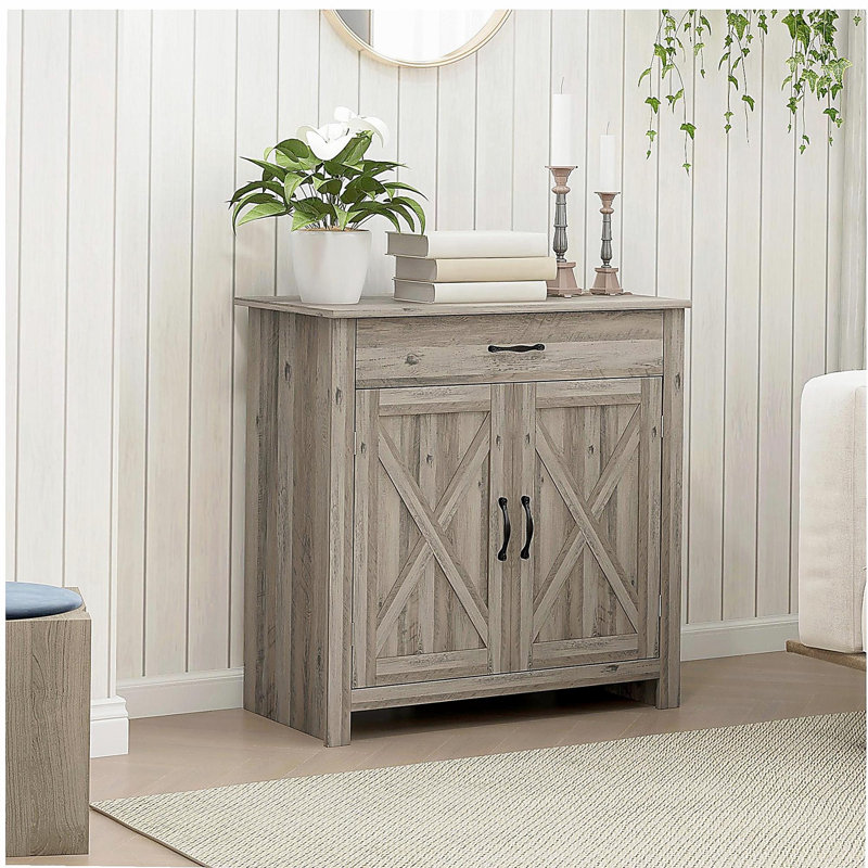 HOMCOM farmhouse style sideboard with drawers and adjustable shelves coffee bar cabinet, kitchen cabinet suitable for living room, entrance, gray washed