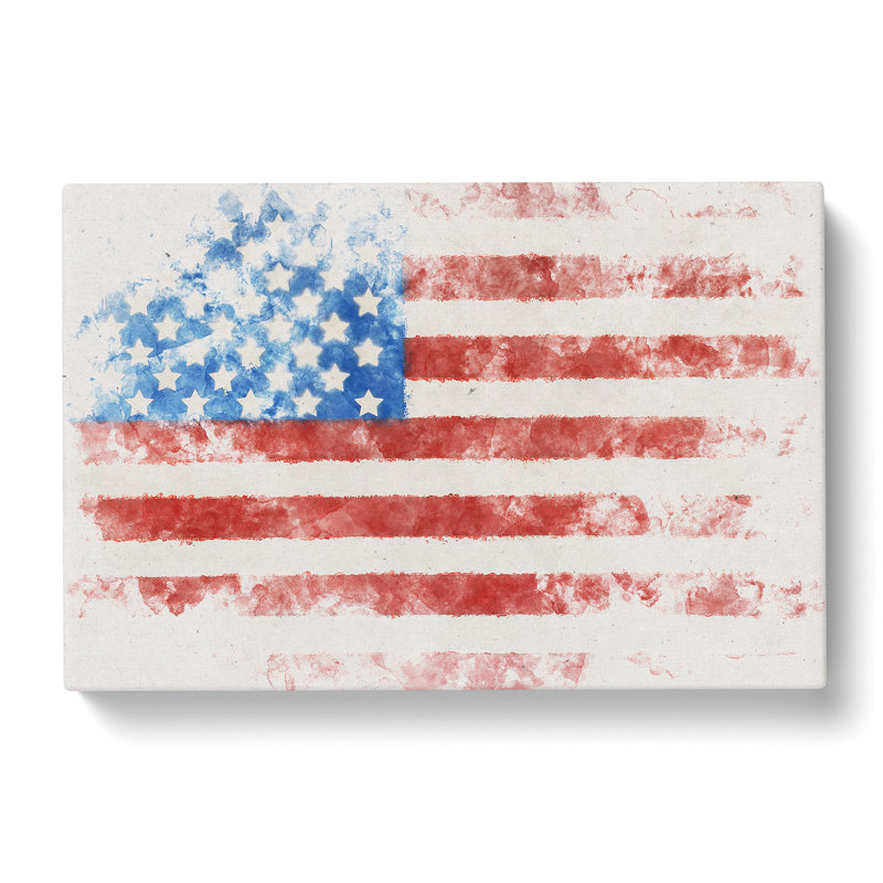 Painted American Flag Watercolour - Wrapped Canvas Graphic Art Print, 60cm H x 91cm W x 3cm D