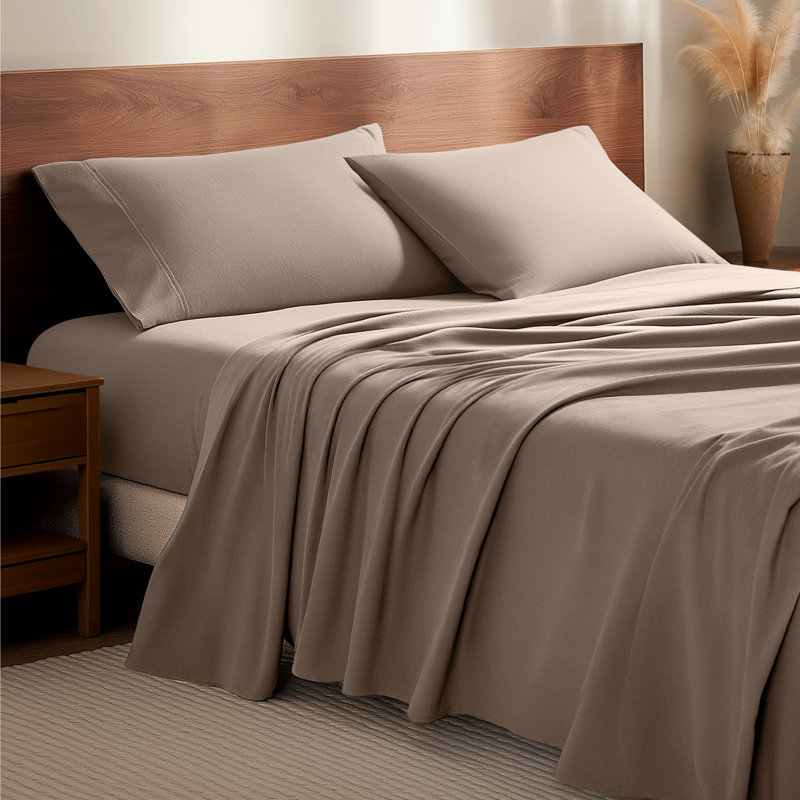 100% Cotton Flannel Sheet Set, Taupe, Twin XL Sheet Set with 1 Pillowcase