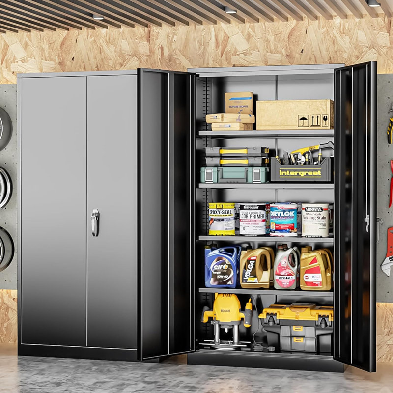 36'' W Metal Garage Storage Cabinets with 4 Adjustable Shelves and Lockable doors ( 72'' H x 36'' W x 18'' D), Black