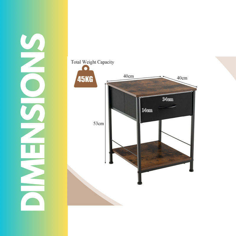 Aleane Rustic Industrial 2 Side Tables With Storage Drawers, End Sofa Table Living Room Furniture