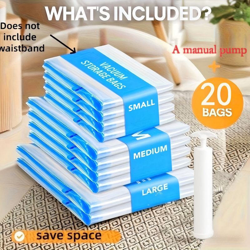 20Pcs Vacuum Storage Bags With Hand Pump(Jumbo/Large/ Medium)- Vacuum Sealing Bags For Clothes, Duvets, Blankets, Bedding- Space-Saving Vacuum Storage Bags.halloween And Christmas Gift Storage